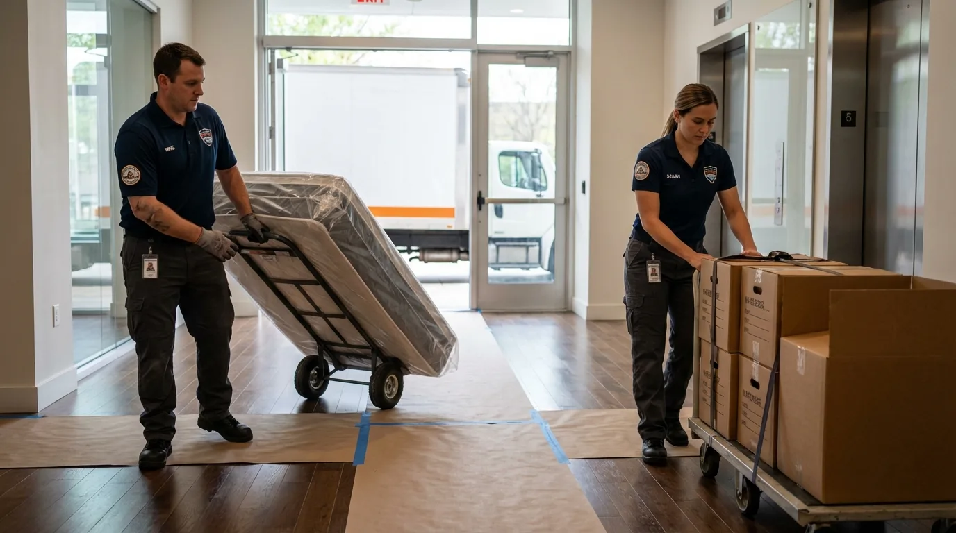 Professional apartment movers loading elevator in Spring Hope, NC